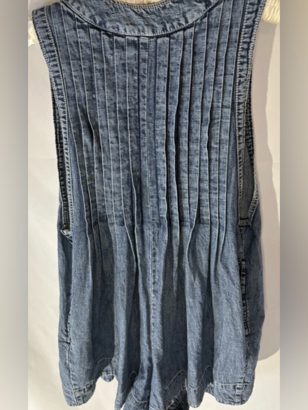 Free People Denim Webster Romper Blue  Women's Small Sleeveless Pintuck - Picture 7 of 16